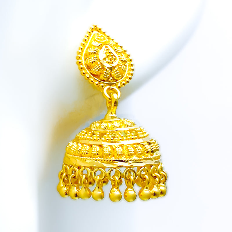 Traditional Checkered 22k Gold Jhumki Earrings 