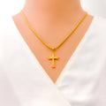 Delightful Striped 22k Gold Cross Pendant 