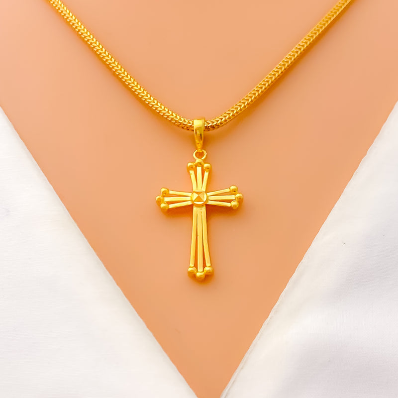 Delightful Striped 22k Gold Cross Pendant 