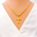 Delightful Striped 22k Gold Cross Pendant 