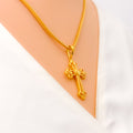 Fancy Flower Accented 22k Gold Cross Pendant 