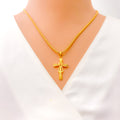 Reflective Mirror Finished 22k Gold Cross Pendant 