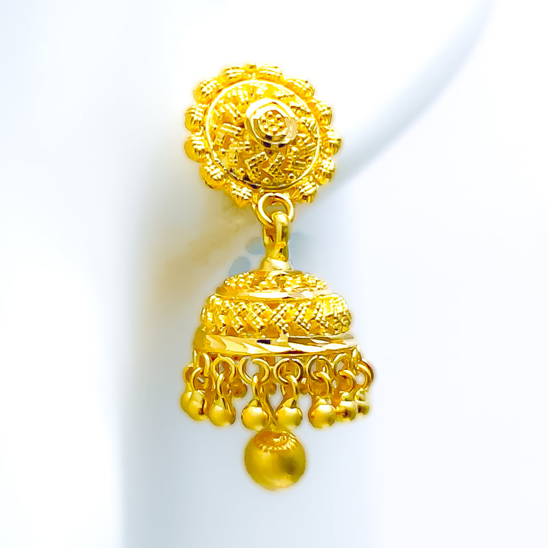 Engraved Evergreen 22k Gold Jhumki Earrings