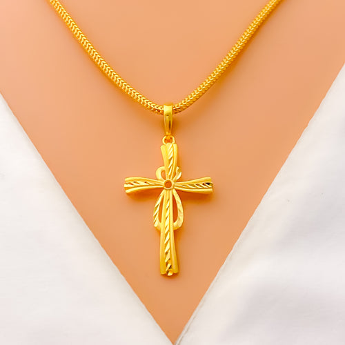 Reflective Mirror Finished 22k Gold Cross Pendant 
