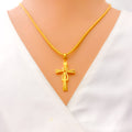 Reflective Mirror Finished 22k Gold Cross Pendant 