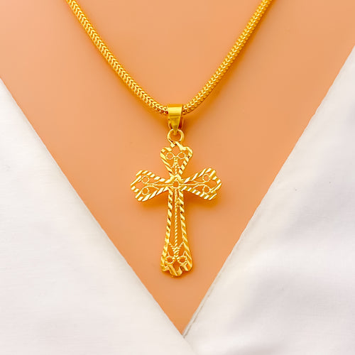 Fascinating Filigree 22k Gold Cross Pendant 
