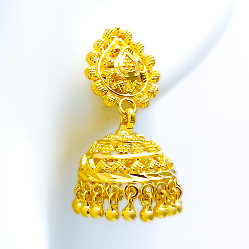 Ornamental Bespoke 22k Gold Jhumki Earrings 