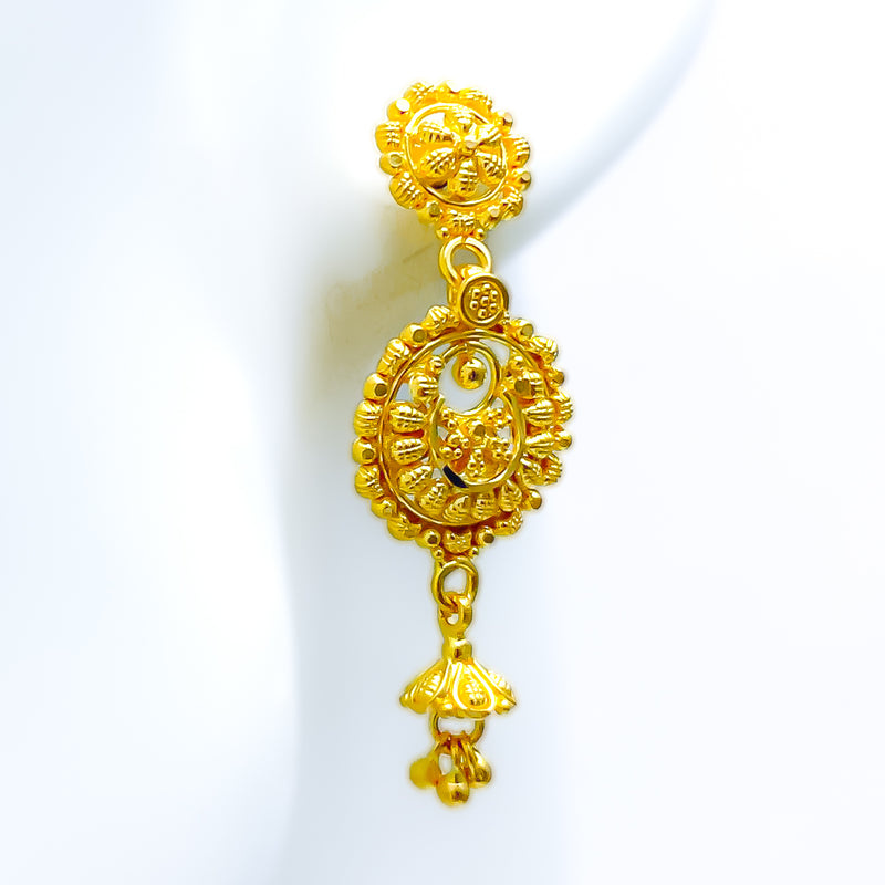Impeccable Checkered Floral 22k Gold Jhumki Earrings 