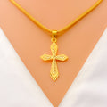 Evergreen Chevron Accented 22k Gold Cross Pendant 