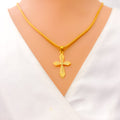 Evergreen Chevron Accented 22k Gold Cross Pendant 