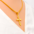 Evergreen Chevron Accented 22k Gold Cross Pendant 