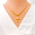 Petite Sand Finished 22k Gold Cross Pendant 