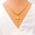 Petite Sand Finished 22k Gold Cross Pendant 