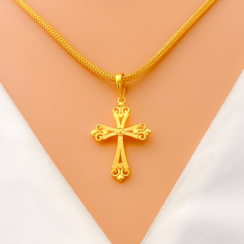 Petite Sand Finished 22k Gold Cross Pendant 
