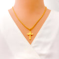 Edgy Sculptural 22k Gold Dainty Cross Pendant 