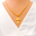 Edgy Sculptural 22k Gold Dainty Cross Pendant 