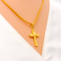 Edgy Sculptural 22k Gold Dainty Cross Pendant 