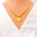 Embellished Leaf Accented 22k Gold Heart Allah Pendant 