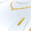 Palatial Sand Finished Heart 22K Gold Necklace Set 