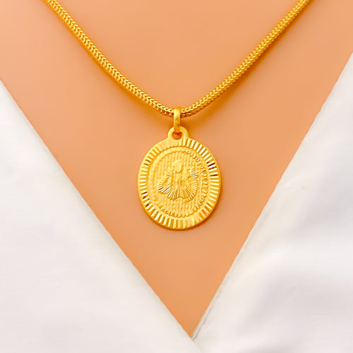 Exclusive Striped Oval 22k Gold Allah Pendant 