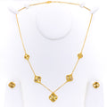 Gorgeous Graceful 21k Gold Clover Necklace Set 