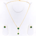 Modern Dangling 21k Gold Malachite Clover Necklace Set 