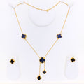 Trendy Black Onyx 21k Gold Clover Necklace Set 