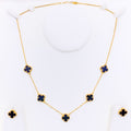 Magnificent Black Onyx 21k Gold Clover Necklace Set 