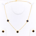 Mesmerizing Black Onyx 21k Gold Clover Necklace Set 