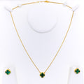 Eclectic Iconic Malachite 21k Gold Clover Necklace Set 