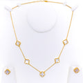 Stylish Sparkling 21k Gold Clover Necklace Set 