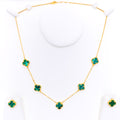 Festive Multi Flower 21k Gold Clover Necklace Set 