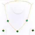 Exclusive Everyday 21k Gold Malachite Clover Necklace Set 