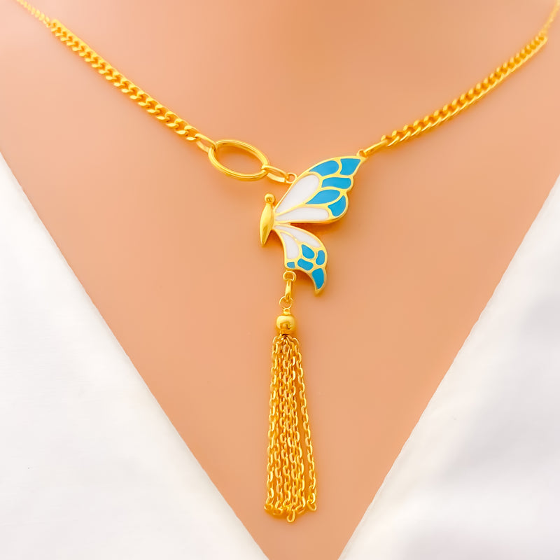 Fancy Fashionable 21k Gold Butterfly Necklace 