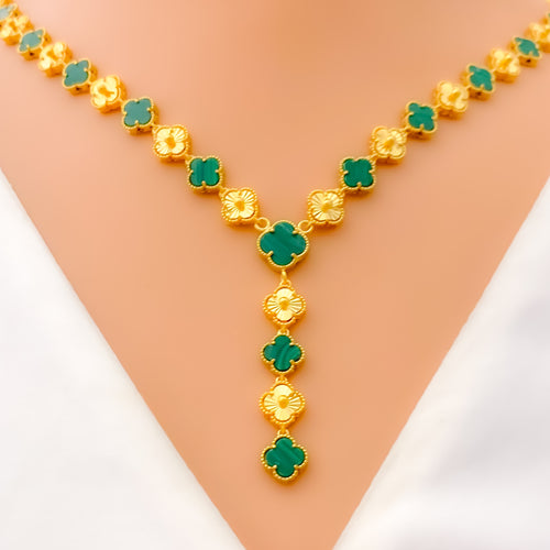 Bright Opulent 21k Gold Reflective Clover Necklace 