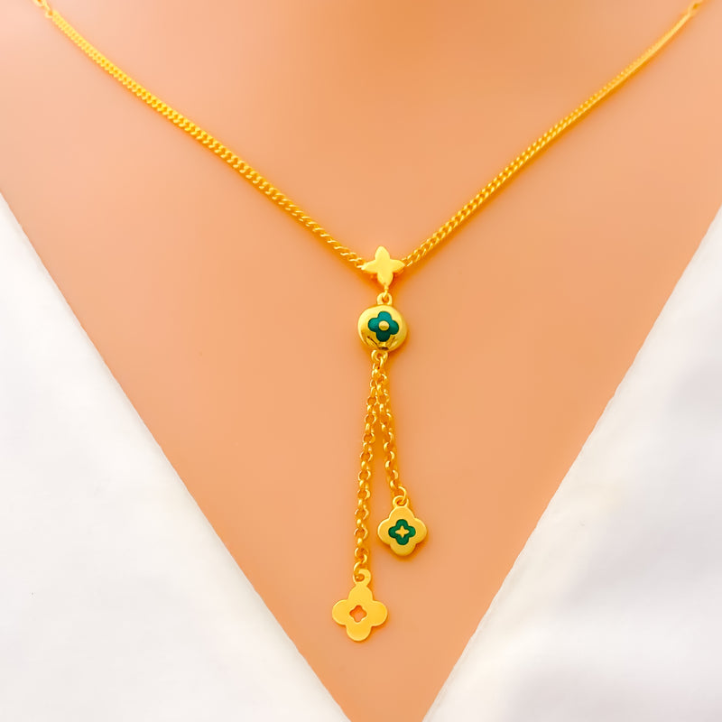 Trendy Twin Flower 21k Gold Necklace 