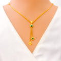 Trendy Twin Flower 21k Gold Necklace 