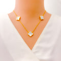 Delicate Pearlescent 21k Gold Clover Necklace 