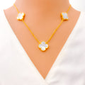 Delicate Pearlescent 21k Gold Clover Necklace 