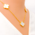 Delicate Pearlescent 21k Gold Clover Necklace 