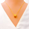 Striped Dynamic Barrel 21k Gold CZ Necklace 