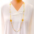 Distinct Enameled Floral Coin 21k Gold Long Necklace 