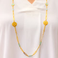 Distinct Enameled Floral Coin 21k Gold Long Necklace 