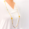 Distinct Enameled Floral Coin 21k Gold Long Necklace 