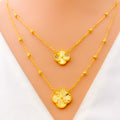 Elegant Dual Layered 21k Gold Clover Necklace Set 