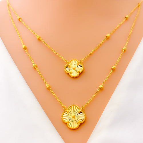 Elegant Dual Layered 21k Gold Clover Necklace Set 