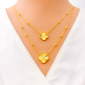 Elegant Dual Layered 21k Gold Clover Necklace Set 