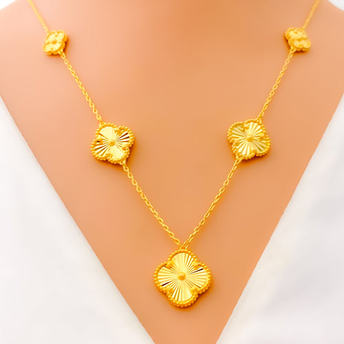 Gorgeous Graceful 21k Gold Clover Necklace Set 