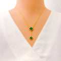 Modern Dangling 21k Gold Malachite Clover Necklace Set 