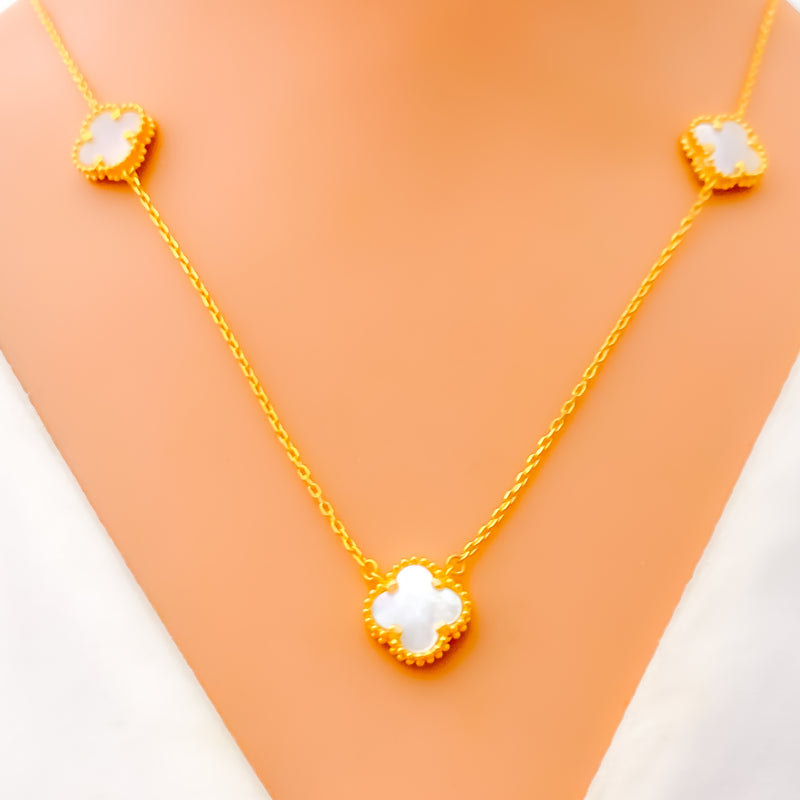 Majestic Beautiful 21k Gold Clover Necklace Set 